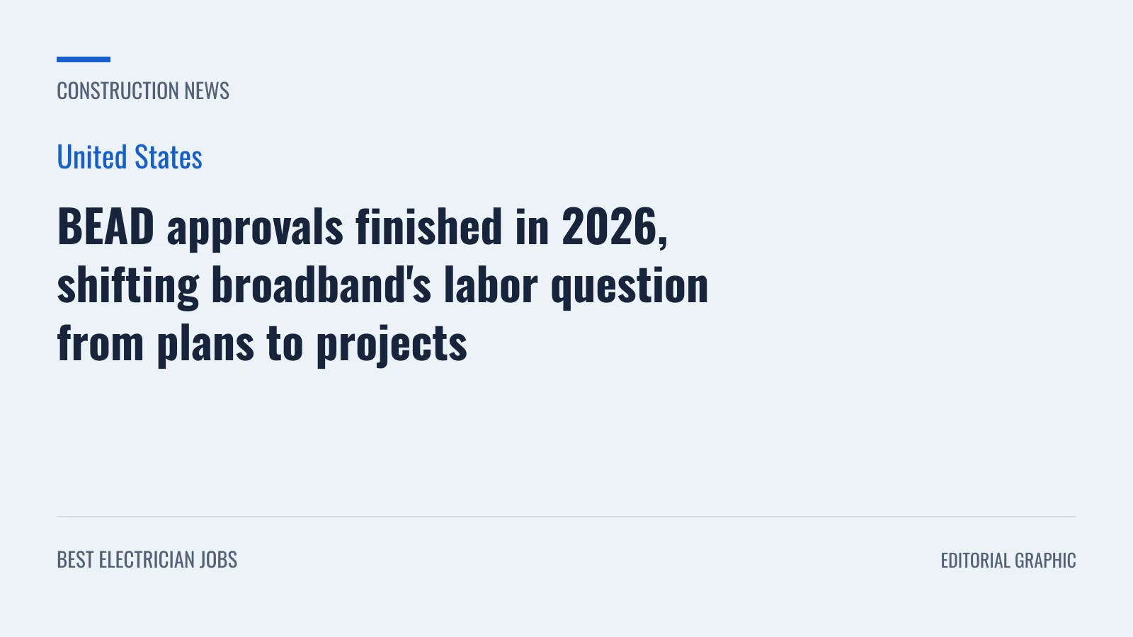 Editorial graphic: BEAD approvals finished in 2026, shifting broadband's labor question from plans to projects